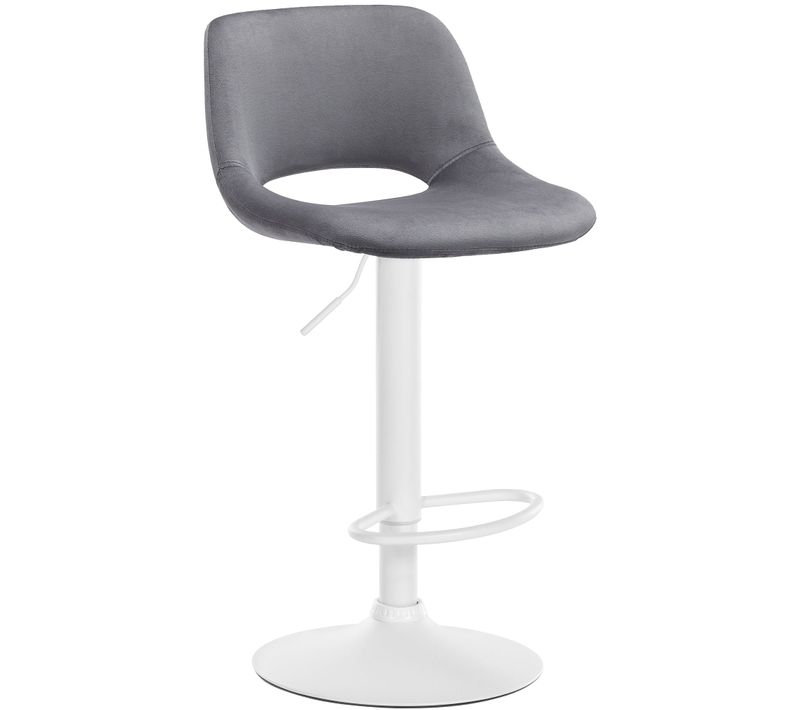 Tabouret De Bar Chaise Haute X1 Avec Repose-pieds En Velours Gris Foncé Piètement Métallique Blanc