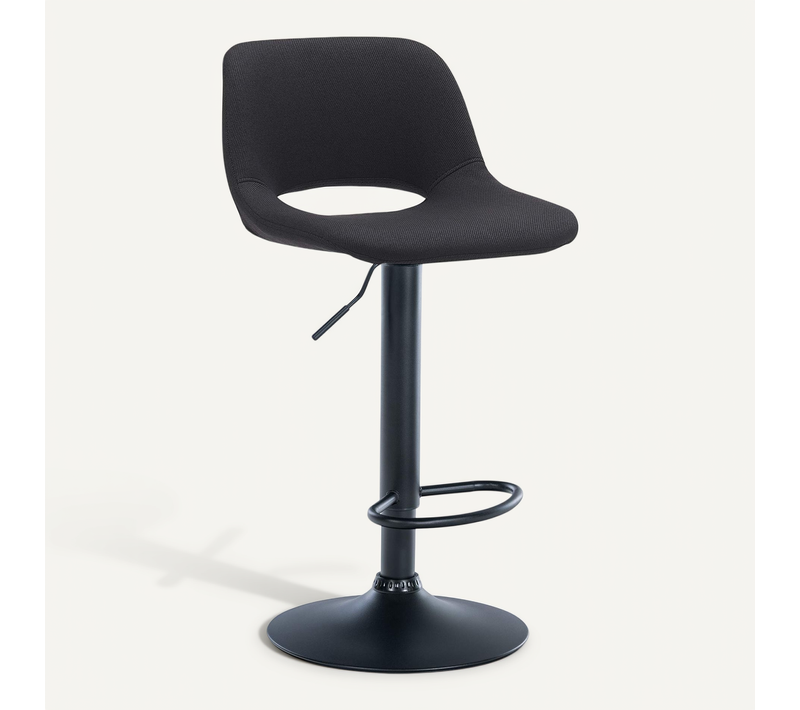 Tabouret De Bar Chaise Haute X1 Avec Repose-pieds En Tissu Noir Piètement Métallique Noir 10_00046