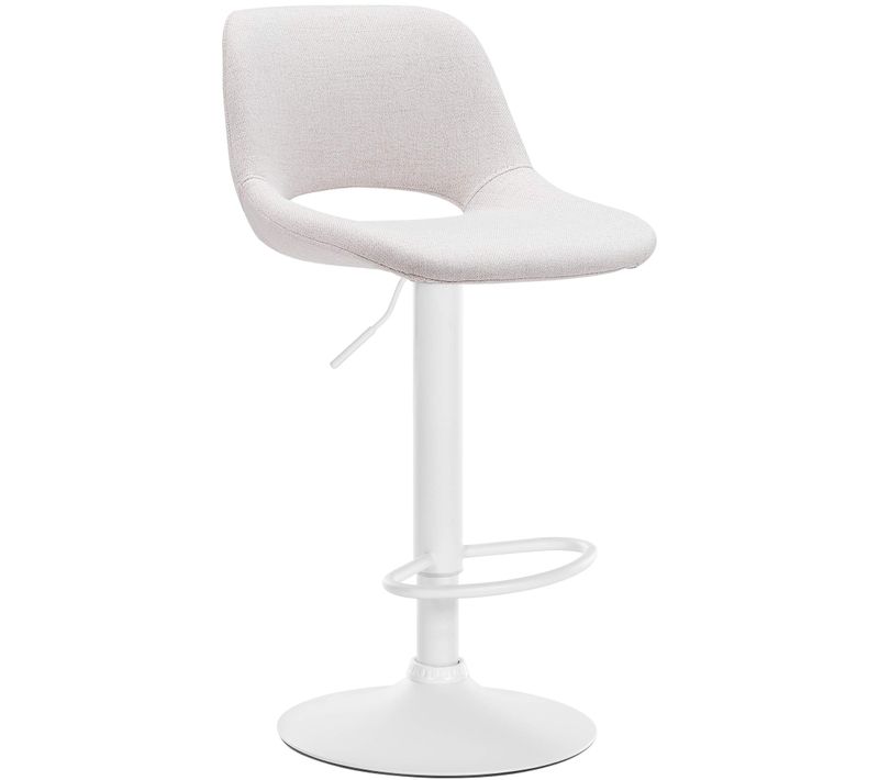 Tabouret De Bar Chaise Haute X1 Avec Repose-pieds En Tissu Crème Piètement Métallique Blanc 10_000