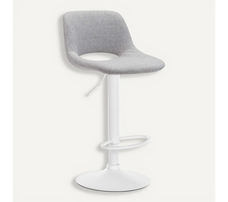 Tabouret De Bar Chaise Haute X1 Avec Repose-pieds En Tissu Gris Clair Piètement Métallique Blanc 1