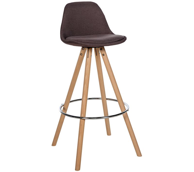 Tabouret De Bar Chaise Haute X1 Repose-pieds Style Scandinave En Tissu Marron Structure En Bois