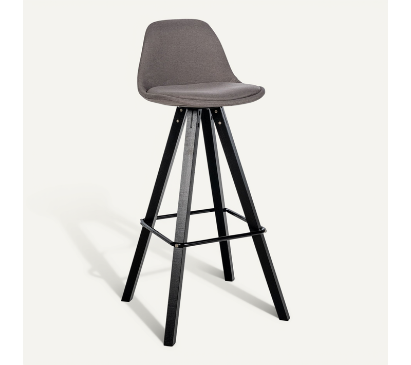 Tabouret De Bar Chaise Haute X1 Repose-pieds Style Scandinave En Tissu Taupe Structure En Bois