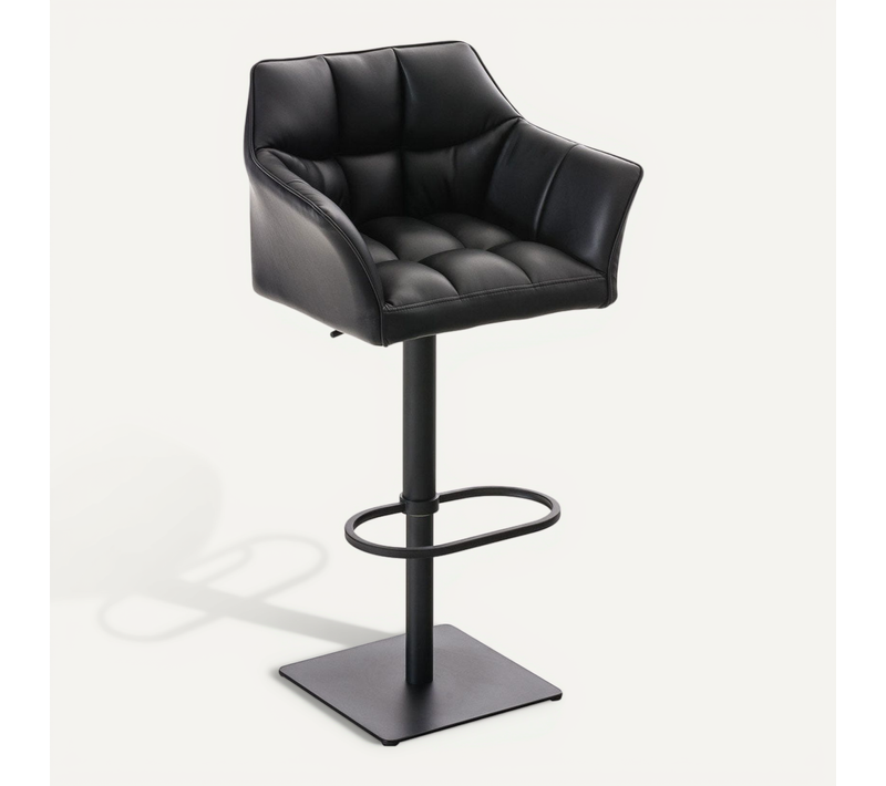 Tabouret De Bar Chaise Haute De Comptoir Couture Carrées Assise En Pvc Noir Cadre En Métal Noir 10