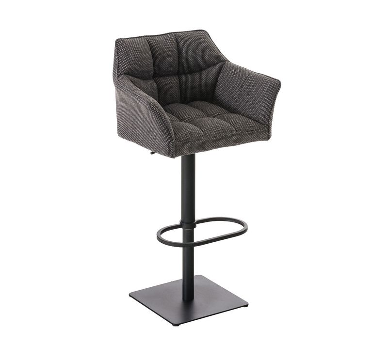 Tabouret De Bar Chaise Haute De Comptoir Couture Carrées Assise En Tissu Gris Titane Cadre En Métal