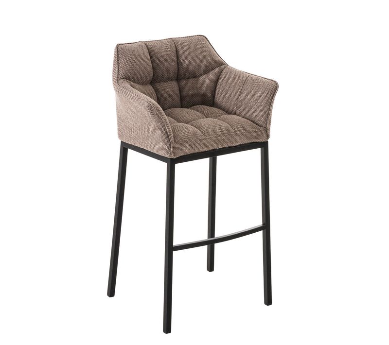 Tabouret De Bar Chaise Haute De Comptoir Couture Carrées Assise En Tissu Marron Clair 4 Pieds
