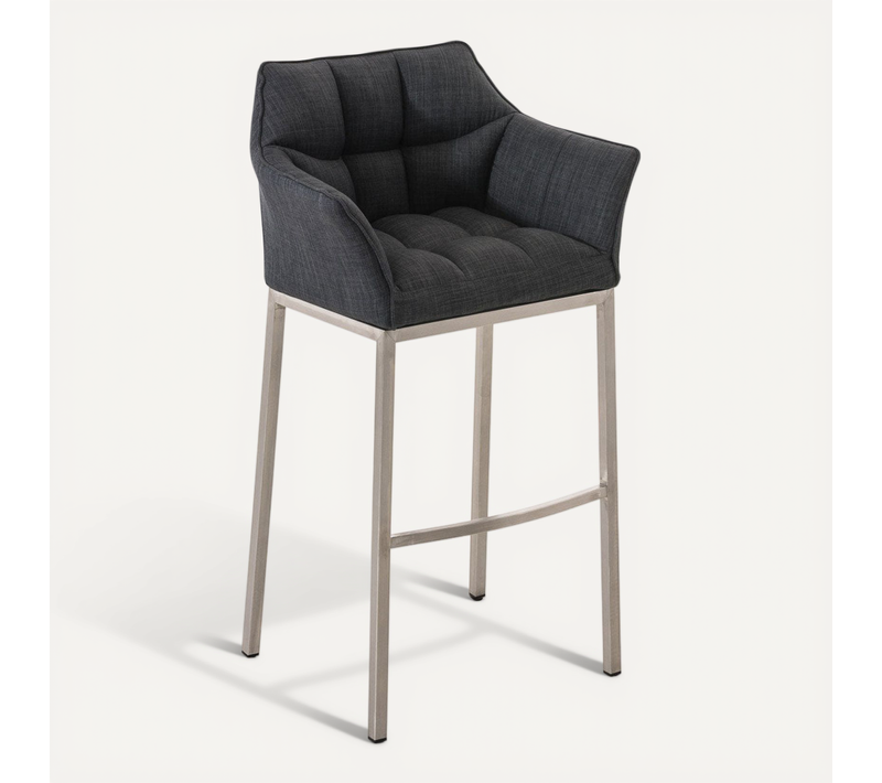 Tabouret De Bar Chaise Haute De Comptoir Couture Carrées Assise En Tissu Gris Foncé 4 Pieds Stable