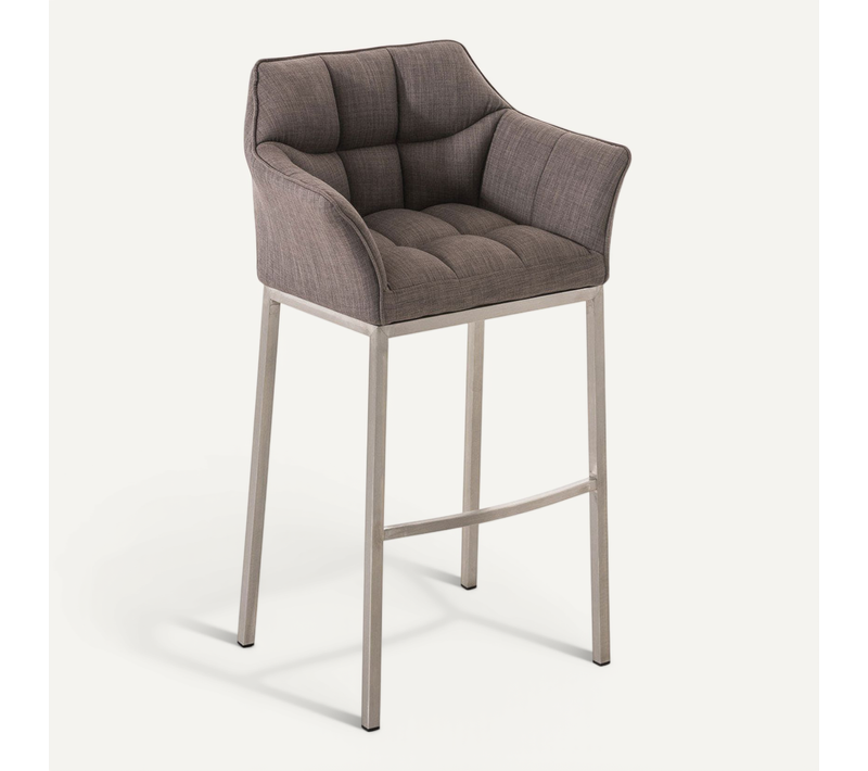 Tabouret De Bar Chaise Haute De Comptoir Couture Carrées Assise En Tissu Gris 4 Pieds Stables