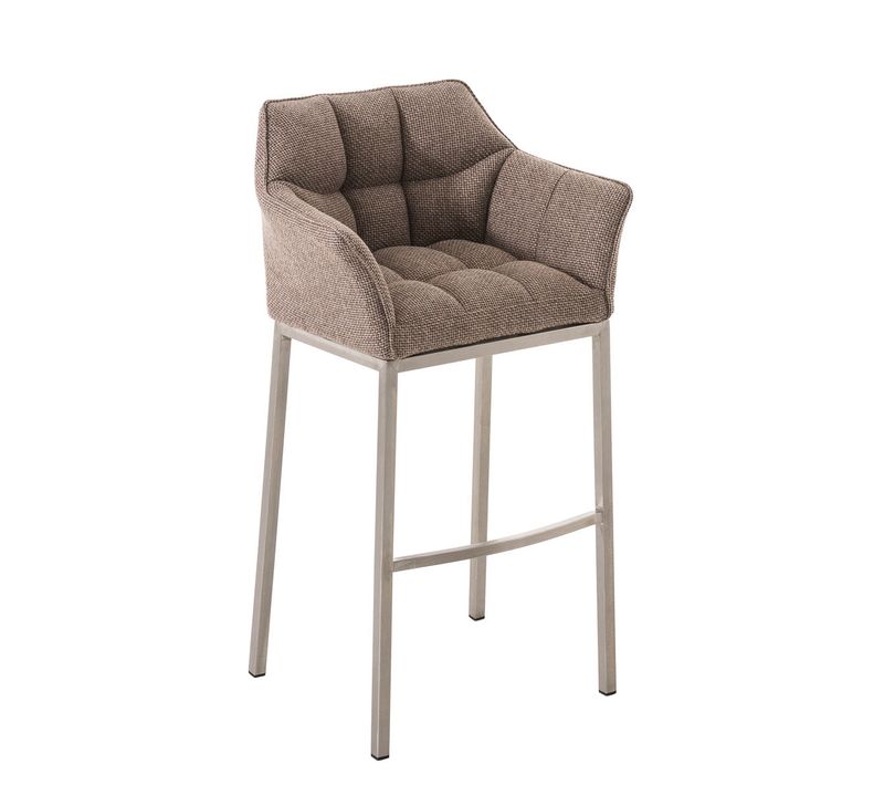 Tabouret De Bar Chaise Haute De Comptoir Couture Carrées Assise En Tissu Marron Clair 4 Pieds