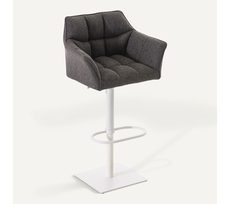 Tabouret De Bar Chaise Haute De Comptoir Couture Carrées Assise En Tissu Gris Titane Cadre En Métal