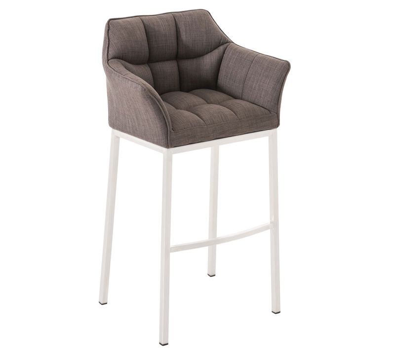 Tabouret De Bar Chaise Haute De Comptoir Couture Carrées Assise En Tissu Gris 4 Pieds Stables