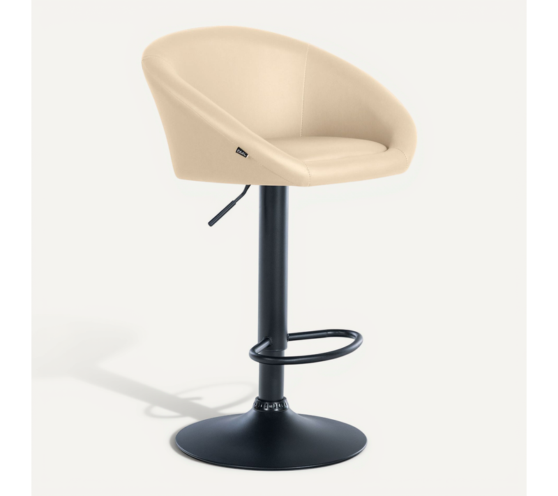 Tabouret De Bar Assise Pivotante à 360° Hauteur Réglable En Pvc Crème Piètement En Métal Noir 10_0