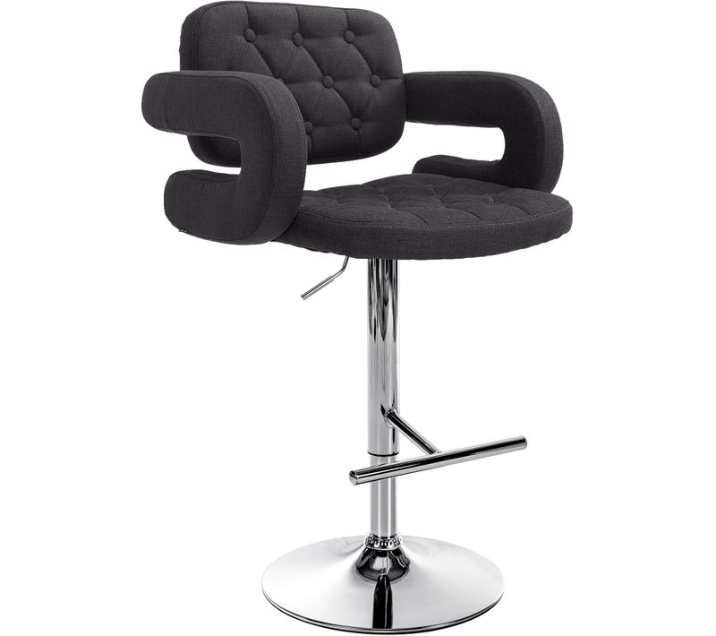 Tabouret De Bar X1 Avec Repose-pied Et Accoudoirs Capitonné En Tissu Noir Support En Métal Chromé