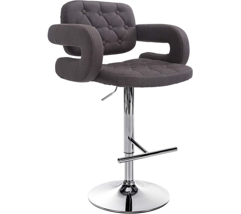 Tabouret De Bar X1 Avec Repose-pied Et Accoudoirs Capitonné En Tissu Gris Foncé Support En Métal