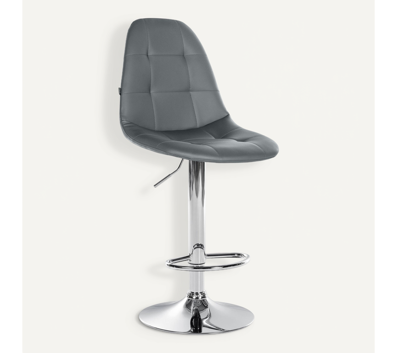 Tabouret De Bar X1 Avec Repose-pieds Hauteur Réglable Pivotant Assise En Pvc Gris Cadre Métallique