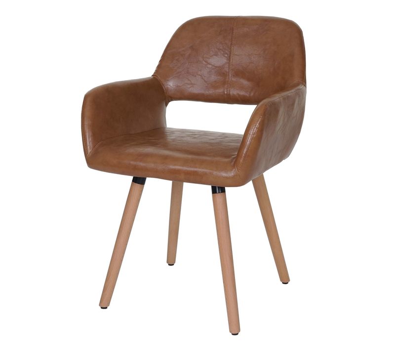 Chaise De Salle à Manger Bureau Visiteur Design Rétro En Synthétique Marron Pied En Bois Clair 04_