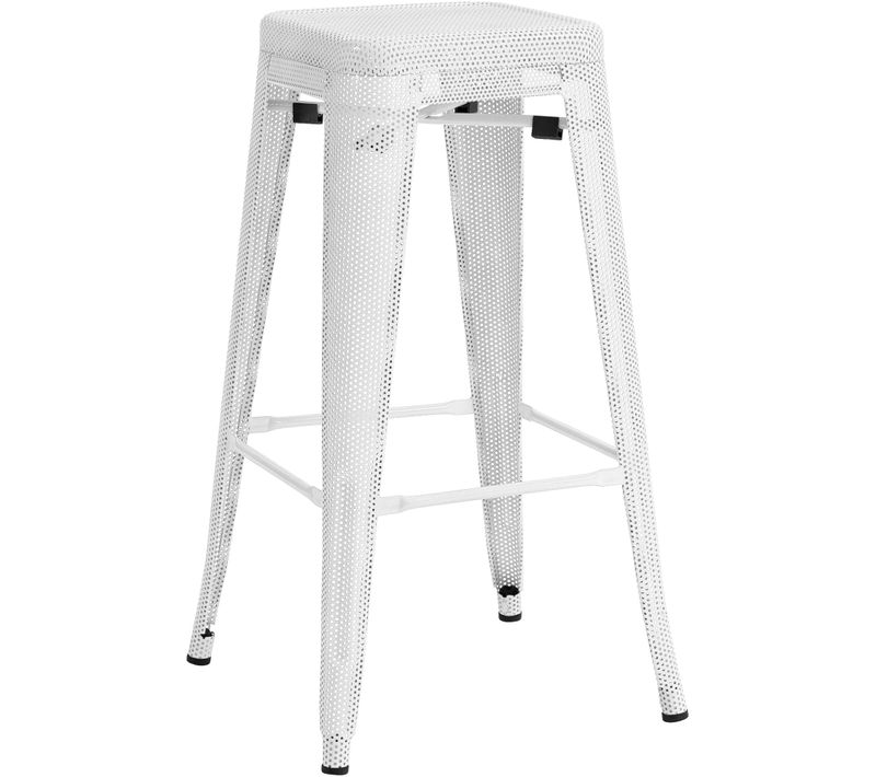 Tabouret De Bar Avec Repose-pieds Design Industriel Empilable En Métal Perforé Blanc 10_0004868