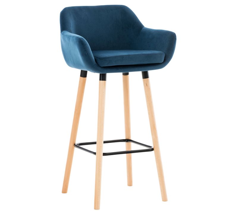 Tabouret De Bar Lounge X1 Design Scandinave Assise En Velours Bleu Pieds En Bois