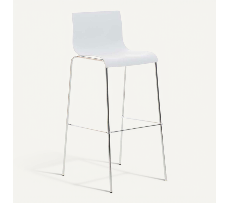 Tabouret De Bar Avec Repose-pieds Dossier Incurvé En Plastique Blanc Et 4 Pieds En Métal Chromé 10