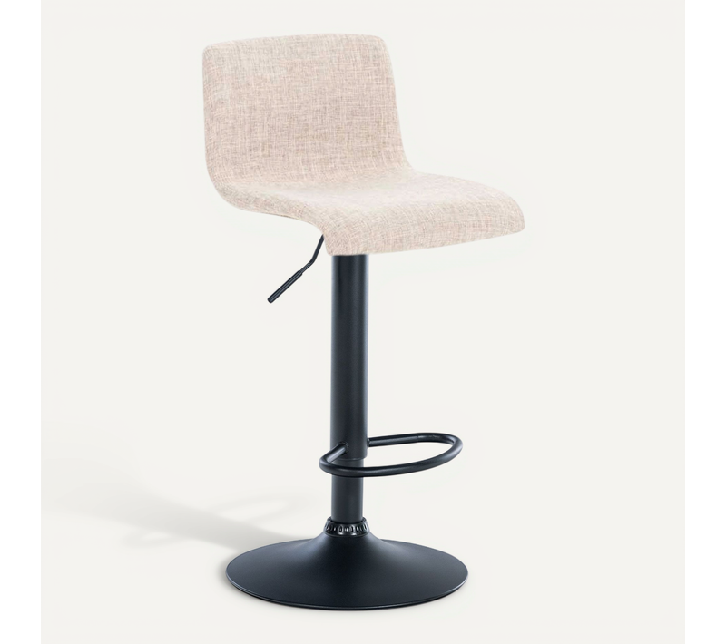 Tabouret De Bar Avec Repose-pieds Pivotant Dossier Incurvé En Tissu Crème Et Métal Noir 10_0004960