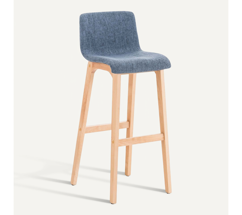 Tabouret De Bar X1 Design Moderne En Tissu Bleu Piètement Stable à 4 Pieds En Bois Clair 10_000497