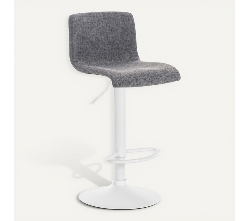 Tabouret De Bar X1 Avec Repose-pieds Pivotant Dossier Incurvé En Tissu Gris Clair Et Métal Blanc 1