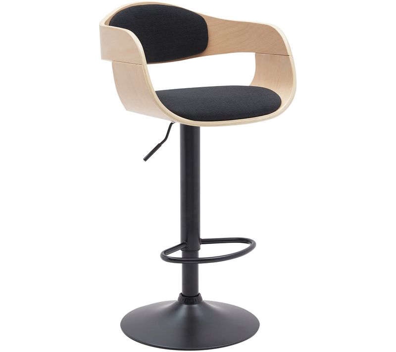 Tabouret De Bar X1 Design Scandinave En Tissu Noir Et Structure En Bois Clair Pieds Métal Noir 10_