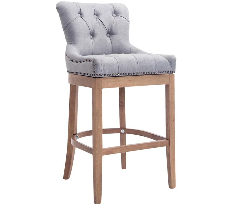 Tabouret De Bar X1 Avec Assise En Tissu Gris Clair Capitonné Et Cadre En Bois Clair 10_0005063