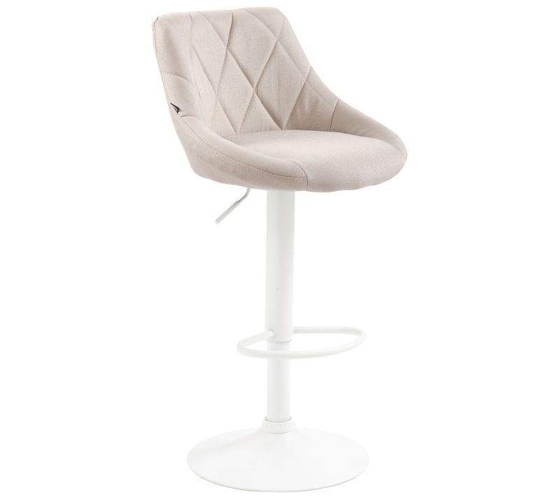 Tabouret De Bar Chaise Haute X 1 Avec Coutures Décoratives Assise En Tissu Crème Pieds Métal Blanc