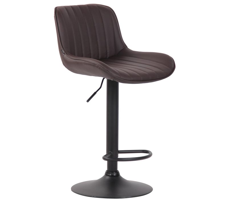 Tabouret De Bar Chaise Haute X1 En Pvc Marron Coutures Verticales Support En Métal Noir 10_0005098