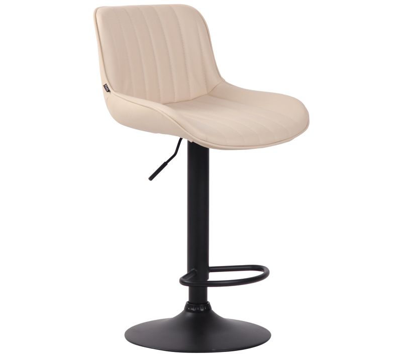 Tabouret De Bar Chaise Haute X1 En Pvc Crème Coutures Verticales Support En Métal Noir 10_0005099