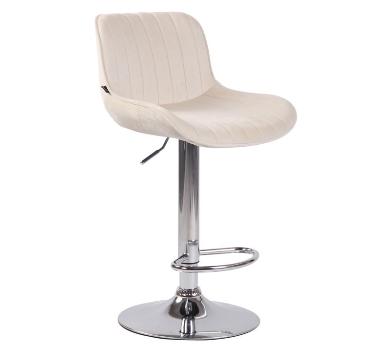 Tabouret De Bar Chaise Haute X1 En Velours Crème Coutures Verticales Support En Métal Chromé 10_00