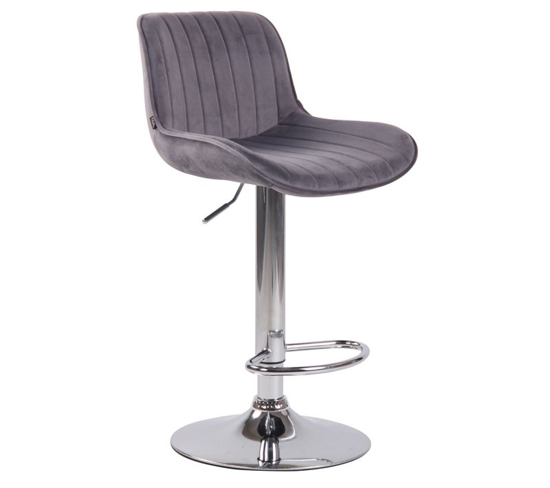 Tabouret De Bar Chaise Haute X1 En Velours Gris Foncé Coutures Verticales Support En Métal Chromé