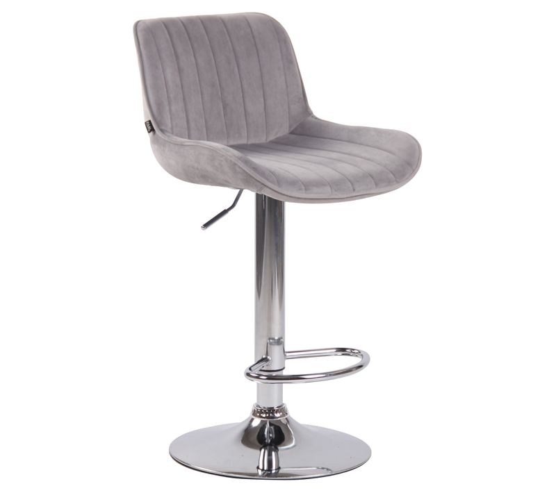 Tabouret De Bar Chaise Haute X1 En Velours Gris Coutures Verticales Support En Métal Chromé 10_000