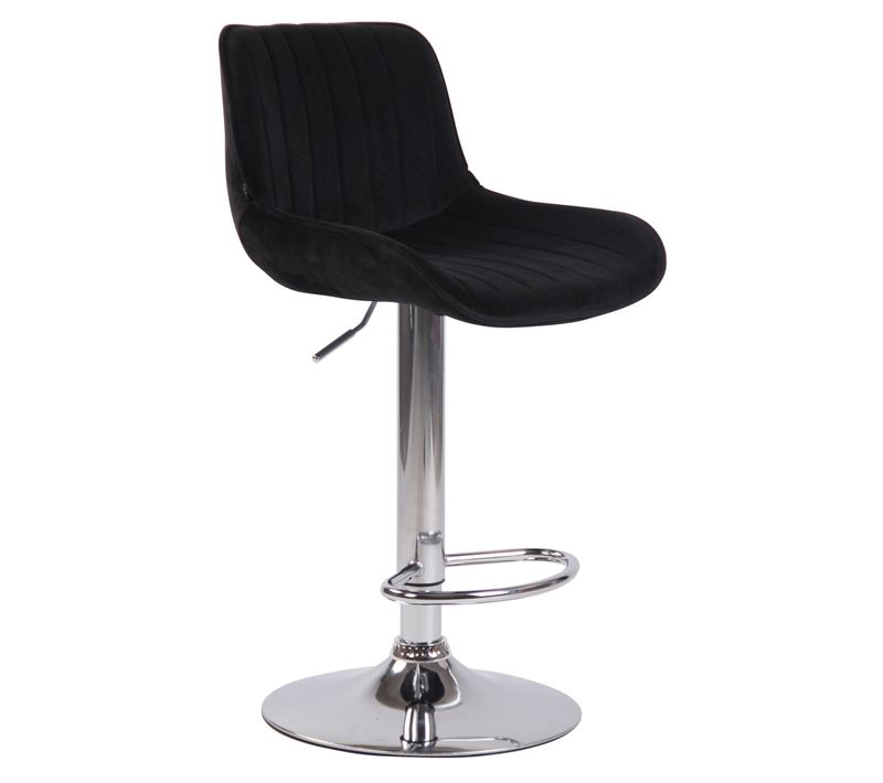 Tabouret De Bar Chaise Haute X1 En Velours Noir Coutures Verticales Support En Métal Chromé 10_000