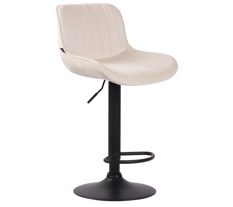 Tabouret De Bar Chaise Haute X1 En Velours Crème Coutures Verticales Support En Métal Noir 10_0005