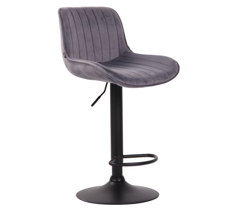 Tabouret De Bar Chaise Haute X1 En Velours Gris Foncé Coutures Verticales Support En Métal Noir 10