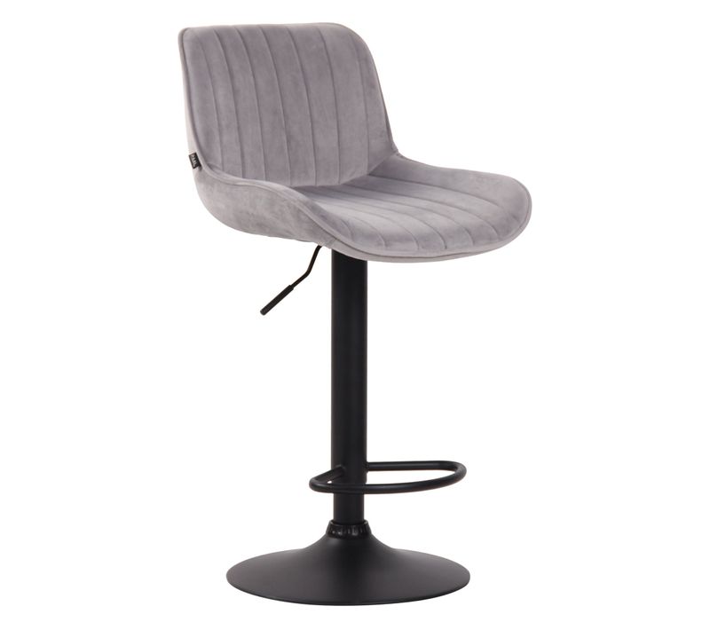 Tabouret De Bar Chaise Haute X1 En Velours Gris Coutures Verticales Support En Métal Noir 10_00051