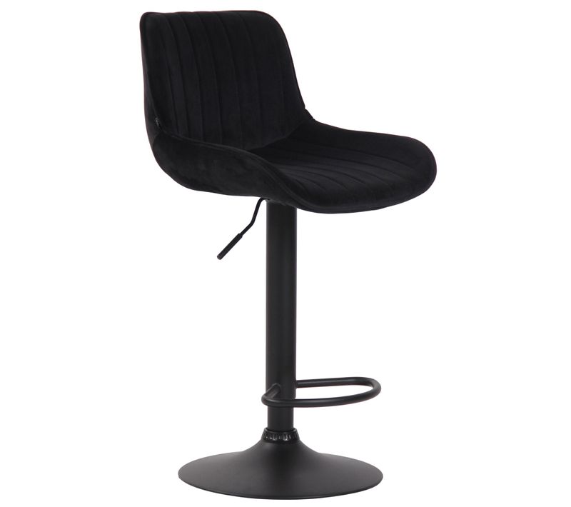 Tabouret De Bar Chaise Haute X1 En Velours Noir Coutures Verticales Support En Métal Noir 10_00051