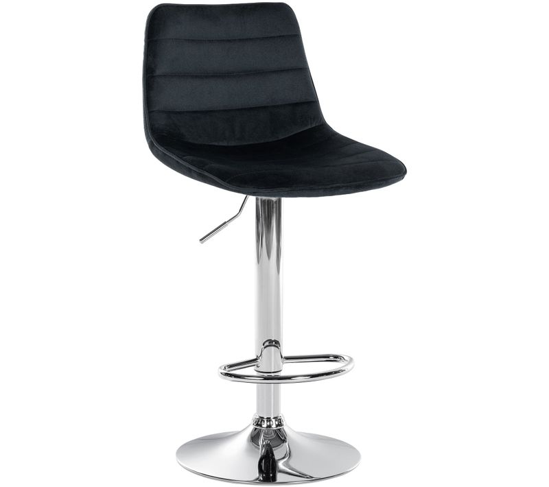 Tabouret De Bar Chaise Haute X1 Avec Repose-pieds Incurvé En Velours Noir Structure Métallique