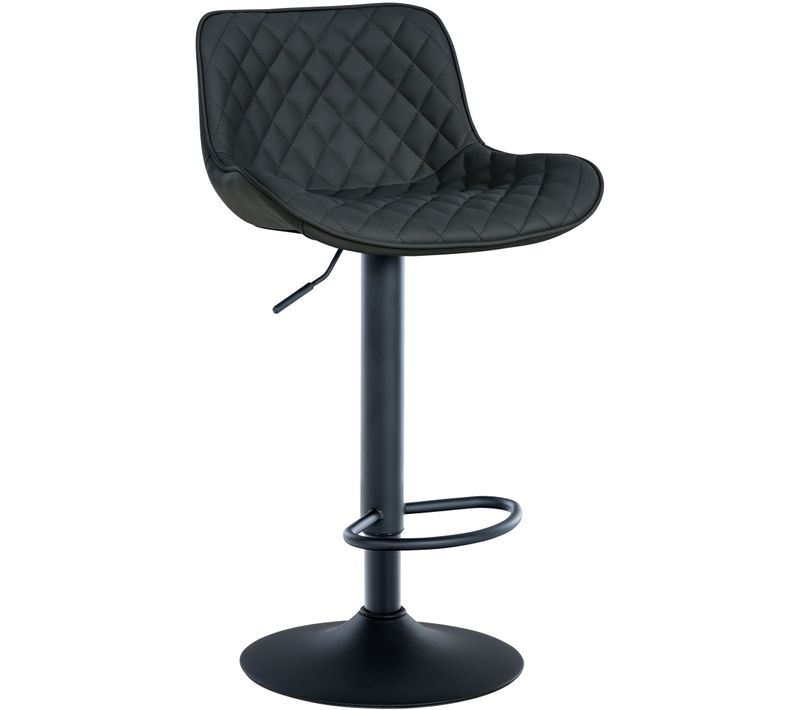 Tabouret De Bar X1 Assise Avec Coutures Décoratives Losange En Pvc Noir Et Pieds En Métal Noir 10_