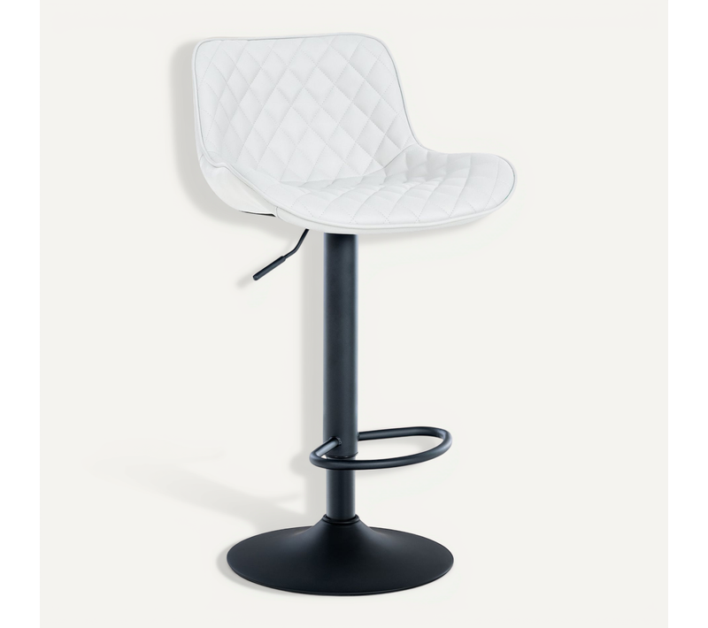 Tabouret De Bar X1 Assise Avec Coutures Décoratives Losange En Pvc Blanc Et Pieds En Métal Noir 10