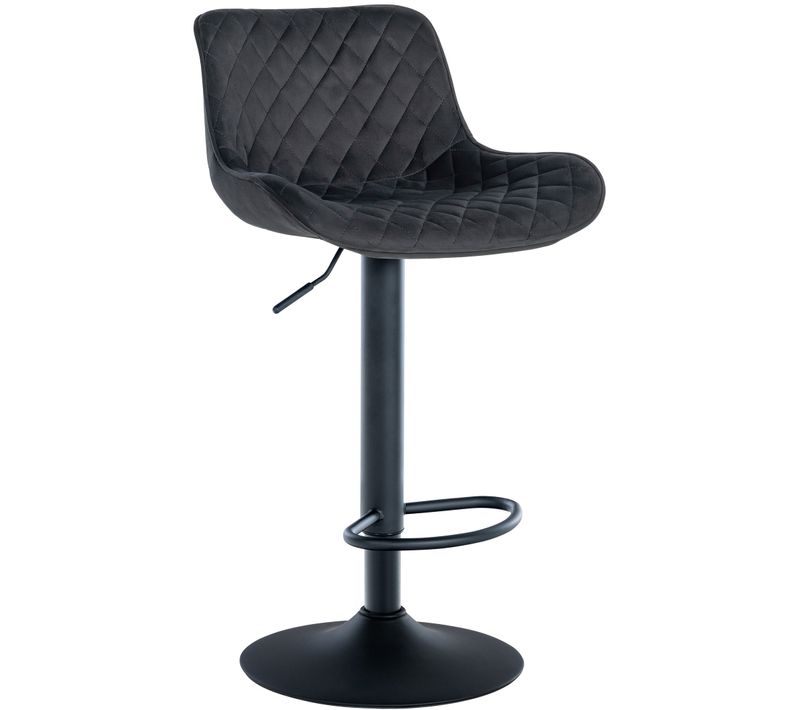 Tabouret De Bar X1 Assise Avec Coutures Décoratives Losange En Velours Noir Et Pieds En Métal Noir