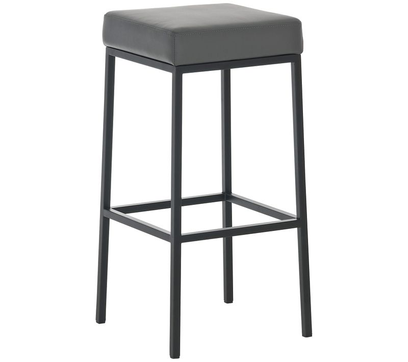 Tabouret De Bar X1 Avec Repose-pieds Design Simple Hauteur 85 Cm En Pvc Gris Et Métal Noir 10_0005