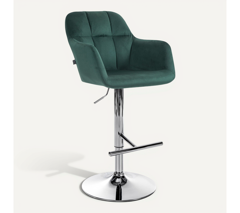 Tabouret De Bar Chaise Haute X1 Fonction Rotation 360° En Velours Vert Avec Coutures Décoratives