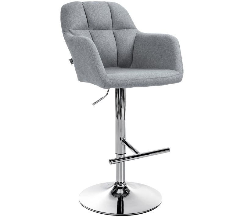 Tabouret De Bar Chaise Haute X1 Fonction Rotation 360° En Tissu Gris Avec Coutures Décoratives