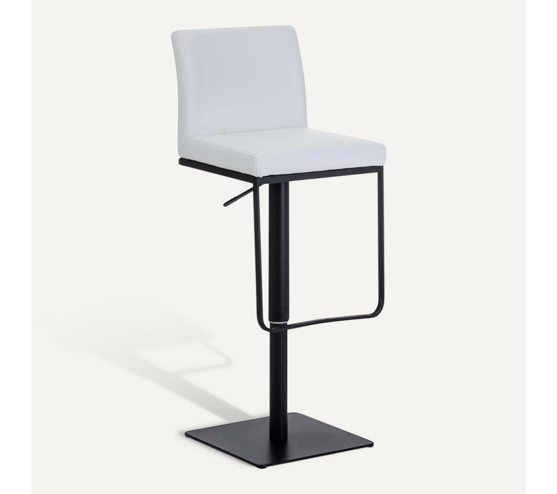 Tabouret De Bar X1 Avec Repose-pieds Plaque De Base Carrée En Métal Noir Assise En Pvc Blanc 10_00
