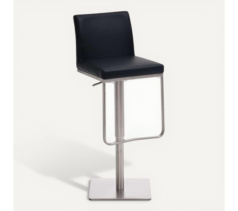 Tabouret De Bar X1 Avec Repose-pieds Plaque De Base Carrée En Acier Inoxydable Assise En Pvc Noir