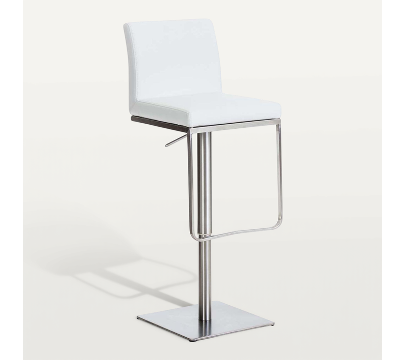 Tabouret De Bar X1 Avec Repose-pieds Plaque De Base Carrée En Acier Inoxydable Assise En Pvc Blanc