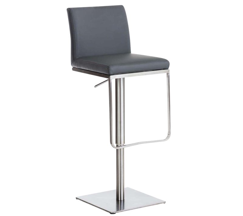 Tabouret De Bar X1 Avec Repose-pieds Plaque De Base Carrée En Acier Inoxydable Assise En Pvc Gris