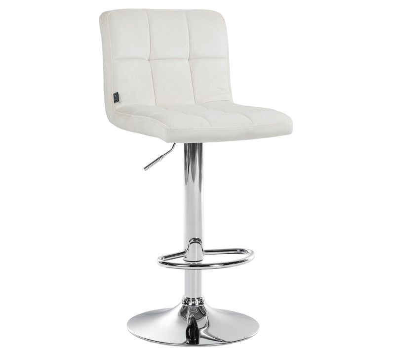 Tabouret De Bar Chaise Haute X 1 Avec Coutures Décoratives Carrées Assise En Velours Crème